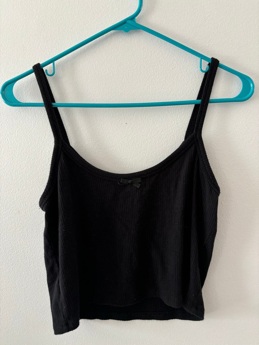 Forever 21 Top Women's Large Black Tank Cropped Ribbed Feminine Hipster Grunge